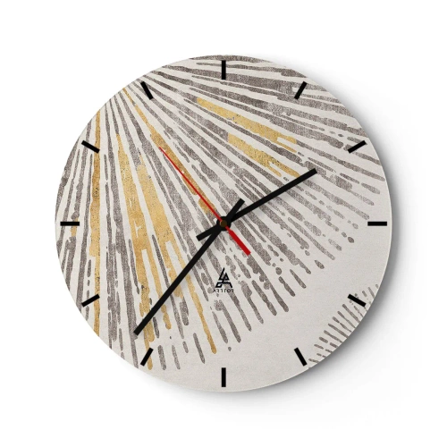 Wall clock - Clock on glass - Radiant lines in gold and gray on a light background - 30x30cm - Beauty of a Ray - Modern wall decoration for the living room, kitchen, and bedroom ARTTOR