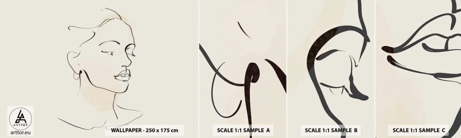 Photo Wallpaper Sample Standard Eco - With a Decisive Line - Abstraction, Woman's Face, Lineart - 100x30 cm