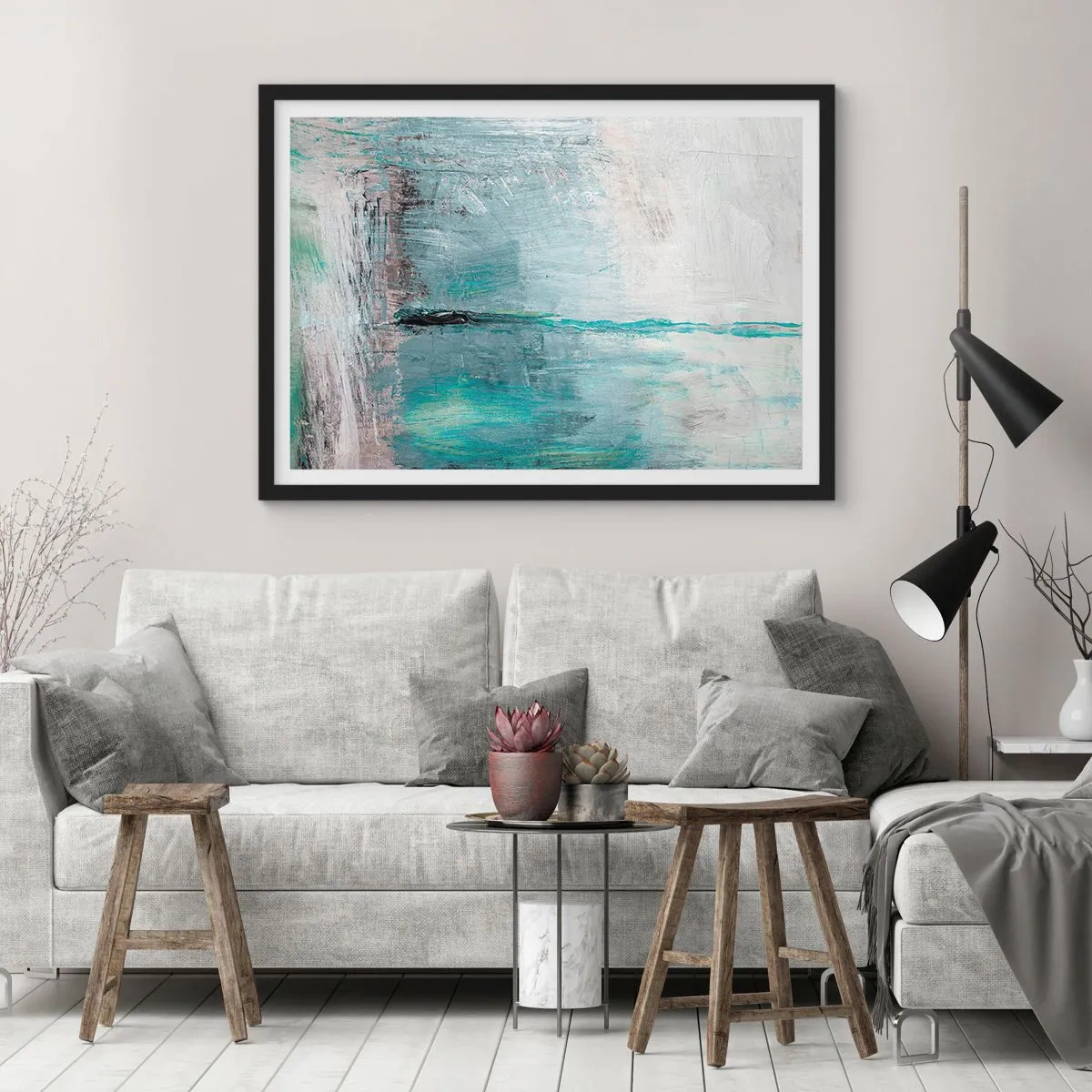 Poster in black frame - Horizontally in Blue - 100x70 cm