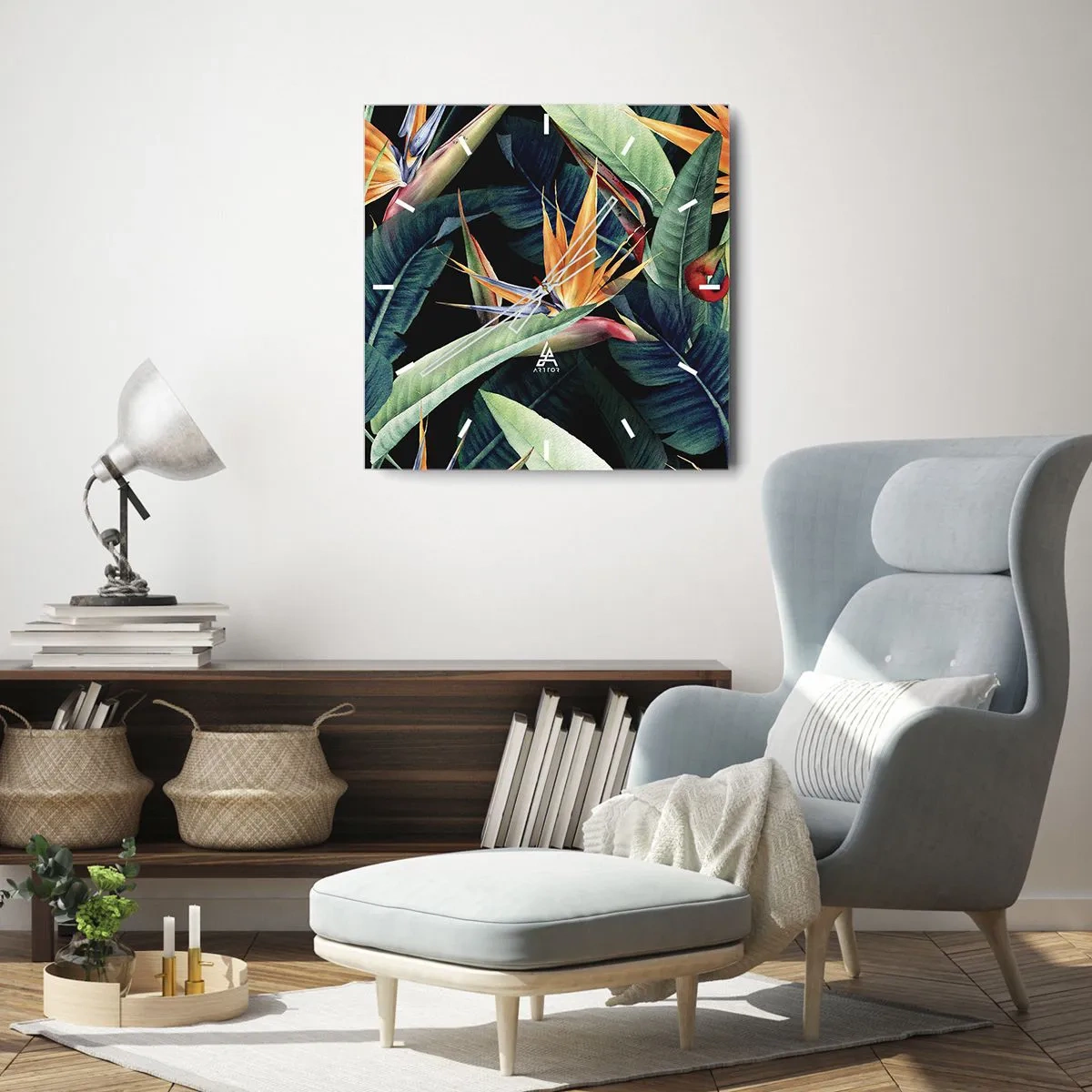 Wall clock - Clock on glass - Flaming Flowers of the Tropics - 40x40 cm