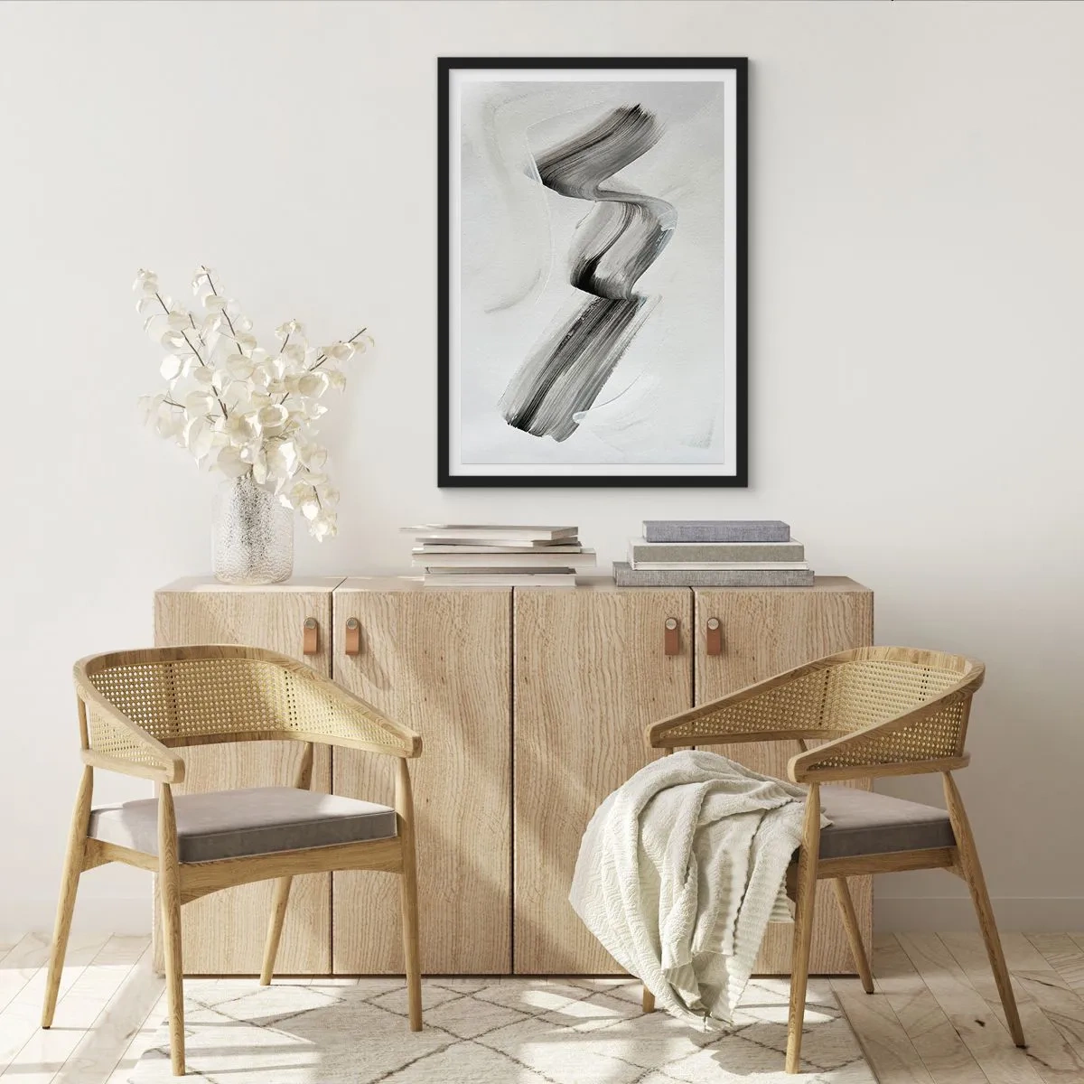 Poster in black frame - Minimalist black and white brush - 50x70cm - Casually for Fun - Modern wall decoration for the living room and bedroom ARTTOR