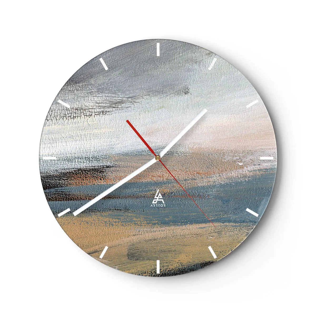 Wall clock - Clock on glass - A painterly abstraction resembling a landscape in cool tones. - 30x30cm - Abstract: Northern Landscsape - Modern wall decoration for the living room, kitchen, and bedroom ARTTOR