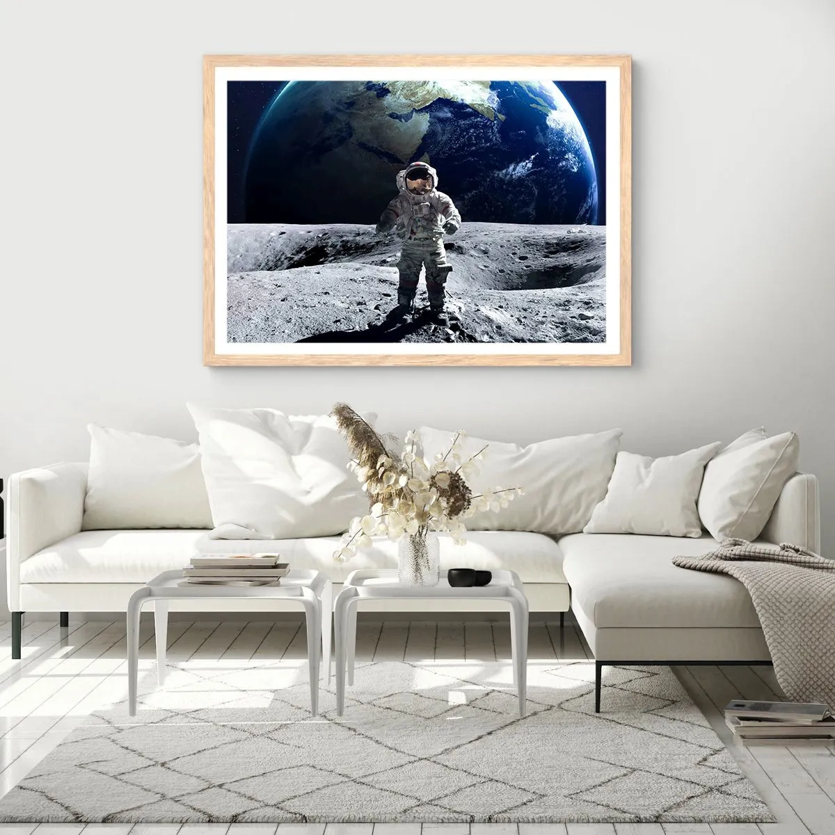 Poster in light oak frame - Greetings from the Moon - 91x61 cm