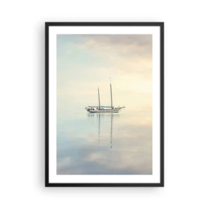 Poster in black frame - A ship on a calm sea with a gentle reflection - 50x70cm - In the Sea of Silence - Modern wall decoration for the living room and bedroom ARTTOR