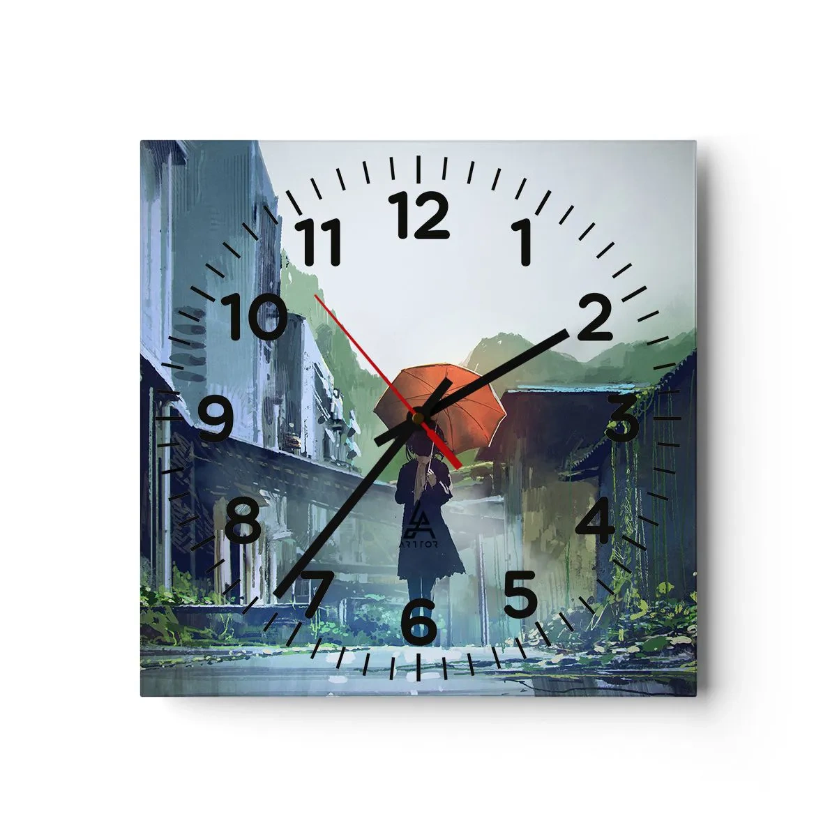 Wall clock - Clock on glass - Refreshing Rain - 30x30 cm