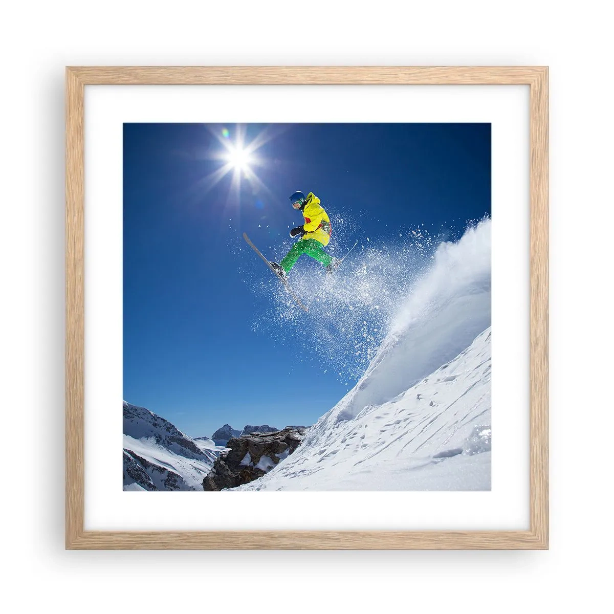 Poster in light oak frame - Dancing with the Mountains - 40x40 cm