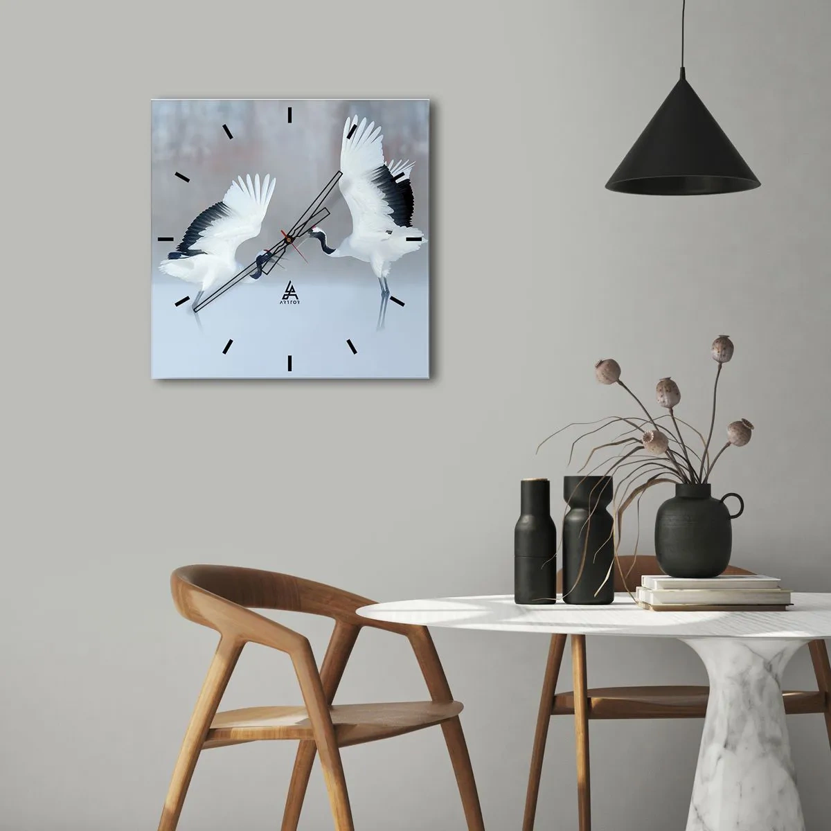 Wall clock - Clock on glass - Dance in the Fog - 30x30 cm