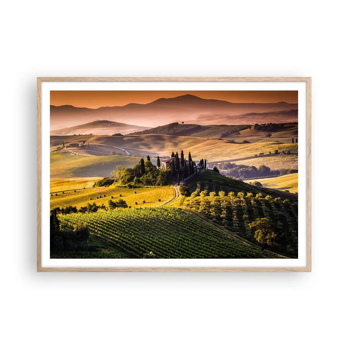 Poster in light oak frame - Arcadia - Tuscan Landscape - 100x70 cm