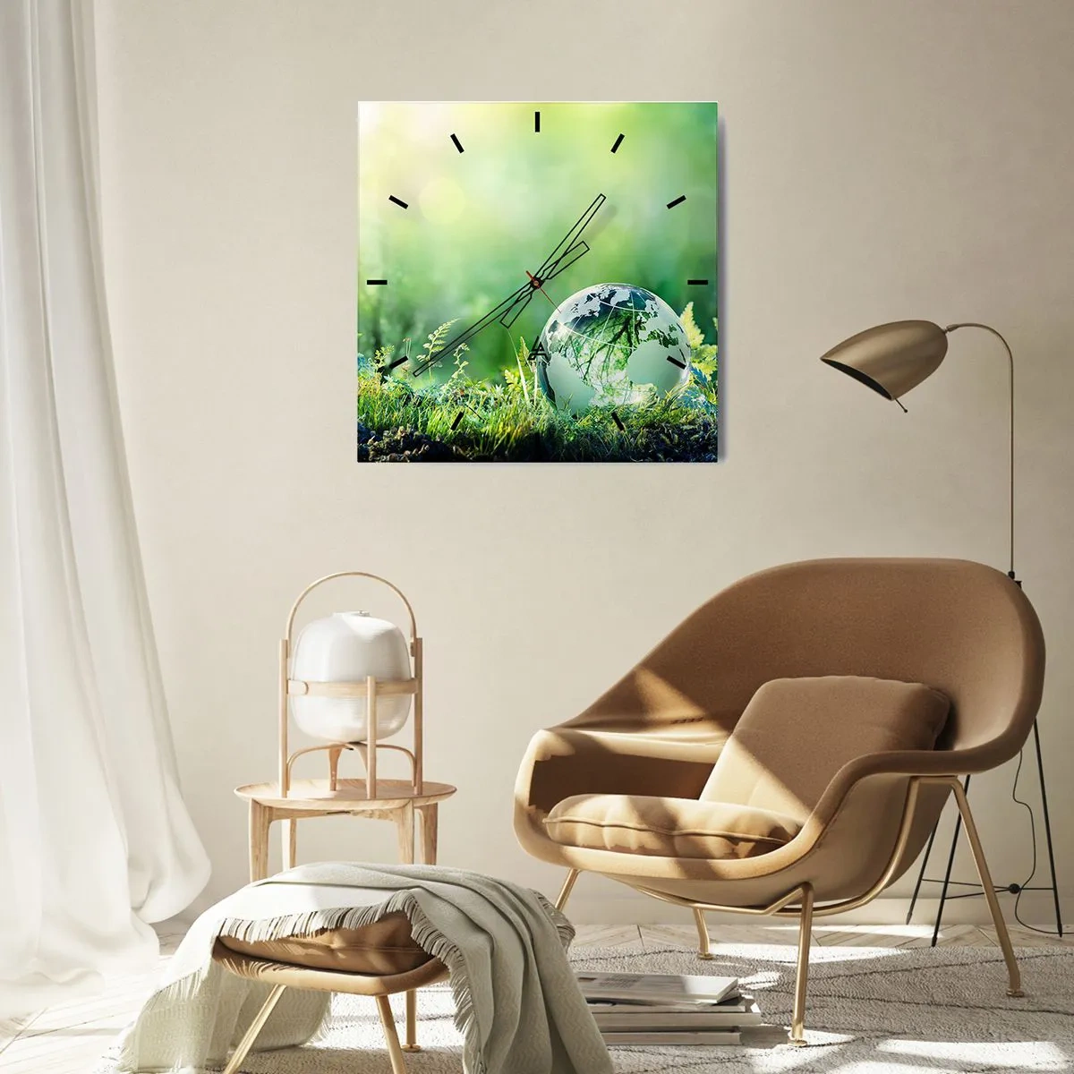 Wall clock - Clock on glass - Green Planet - 40x40 cm