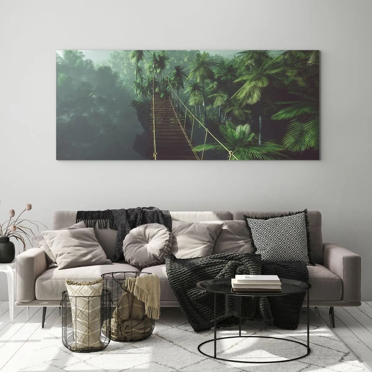 Glass picture - Hanging Bridge in the Green - 100x40 cm
