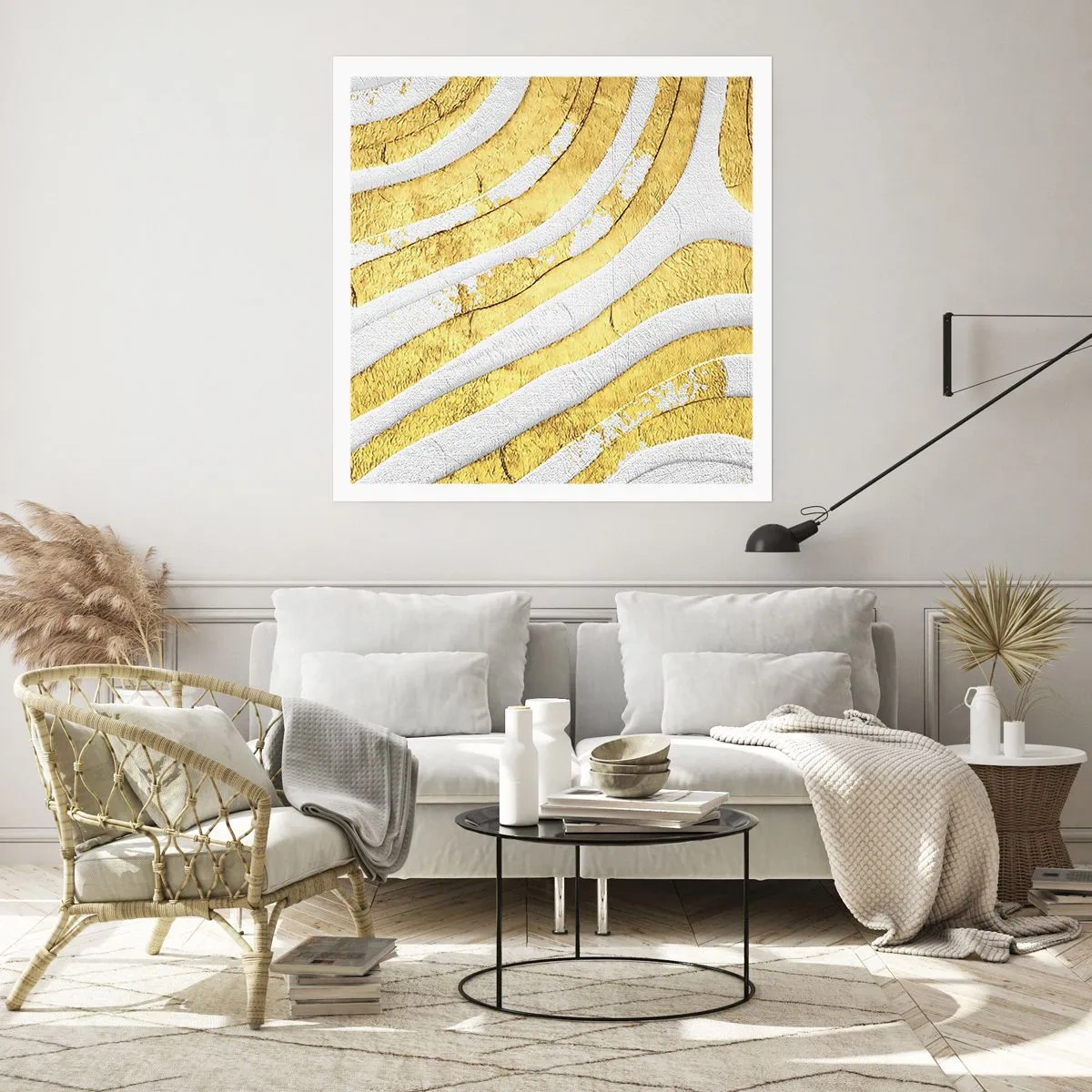 Poster - Composition in White and Gold - 60x60 cm