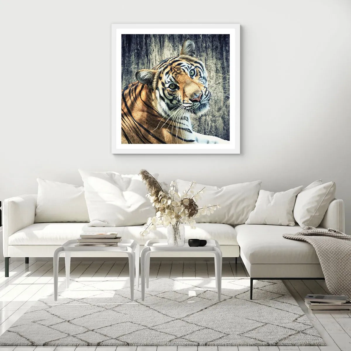 Poster in white frmae - Portrait in Rays of Light - 30x30 cm