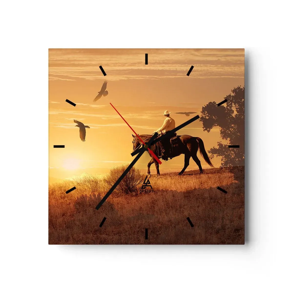 Wall clock - Clock on glass - Alone through the Prairie - 40x40 cm