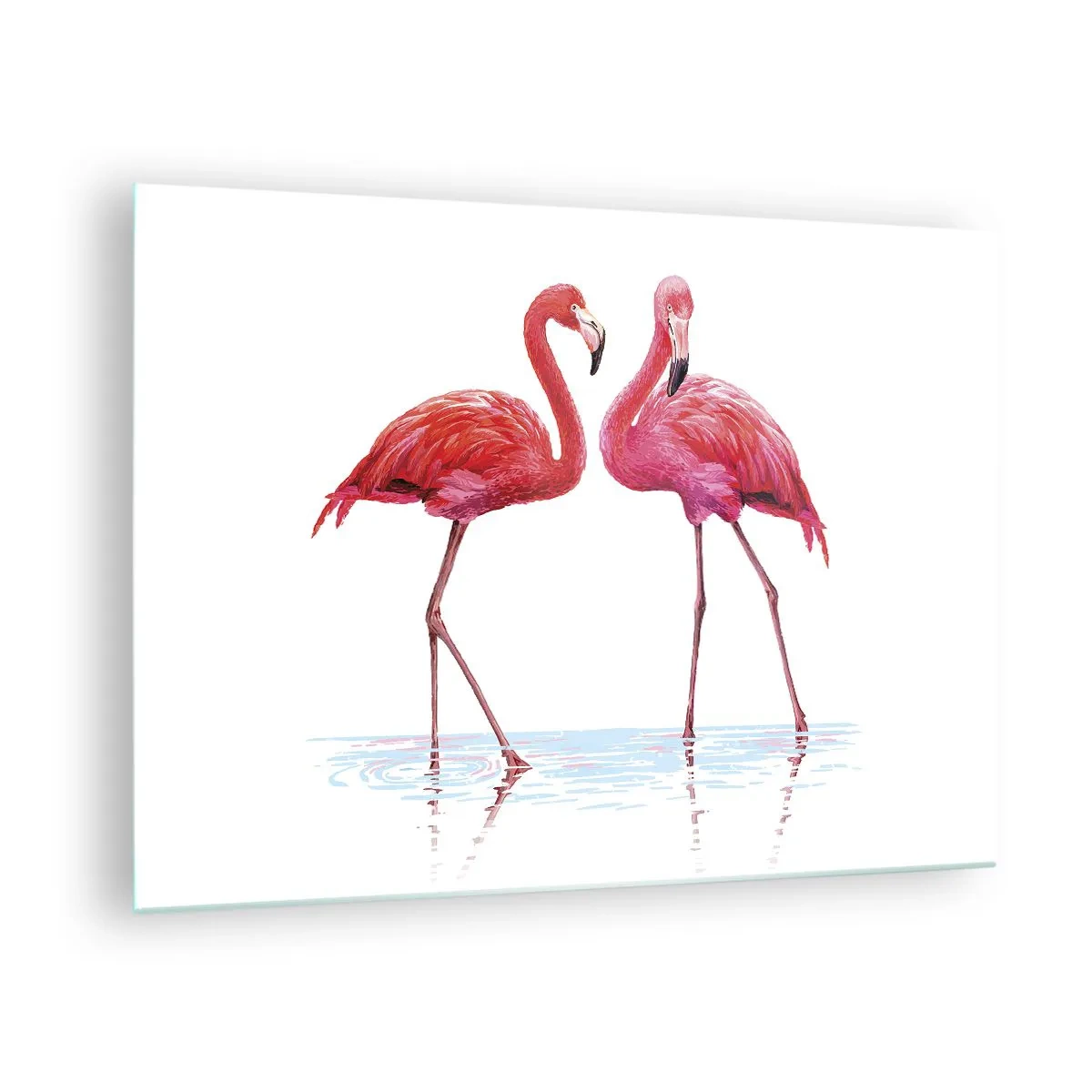 Glass picture - Two pink flamingos standing in the water - 70x50cm - Pink Rendezvous - Modern wall decoration for the living room and bedroom ARTTOR
