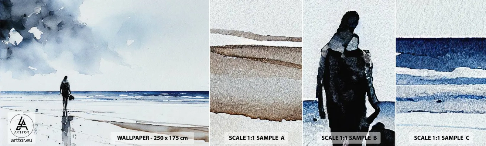 Photo Wallpaper Sample Self-Adhesive Deluxe Sticker - Conversation with the Sea - Lonely, Man, Coast - 100x30 cm