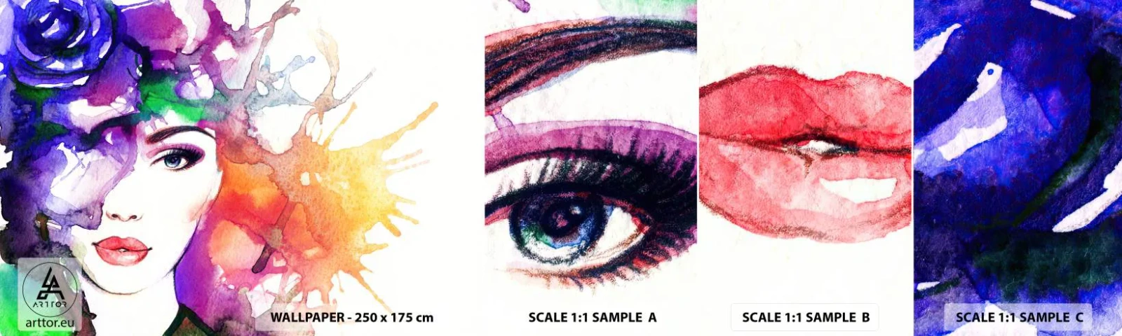 Photo Wallpaper Sample Self-Adhesive Deluxe Sticker - With Head in the Clouds - Woman, Woman's Face, Abstraction - 100x30 cm