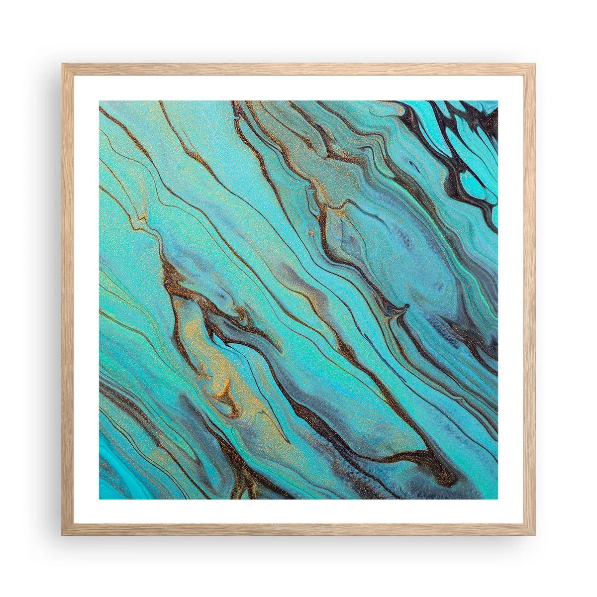 Poster in light oak frame - Turquoise Tide - 60x60 cm
