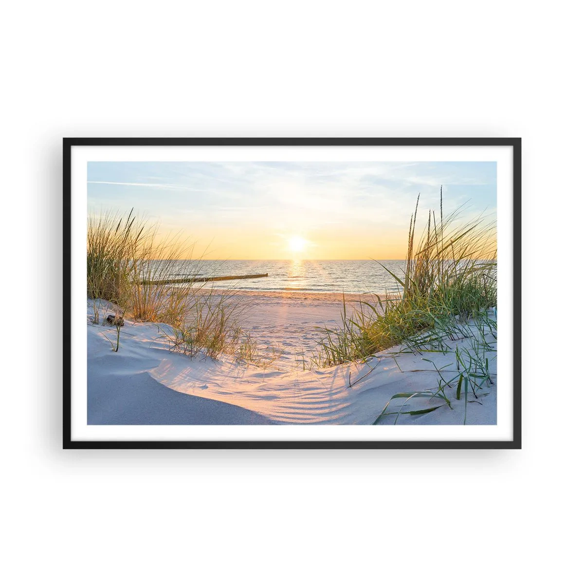 Poster in black frame - Sound of the Sea, Singing of the Birds, Wild Beach among Grass - 91x61 cm