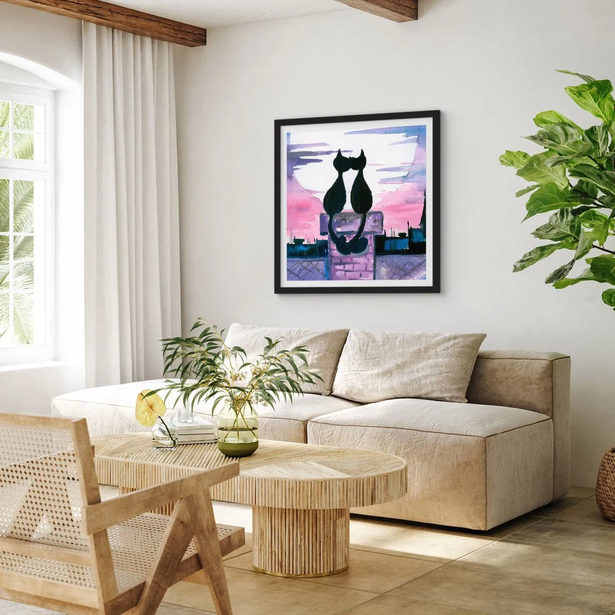 Poster in black frame - Rendezvous under the Moon - 40x40 cm