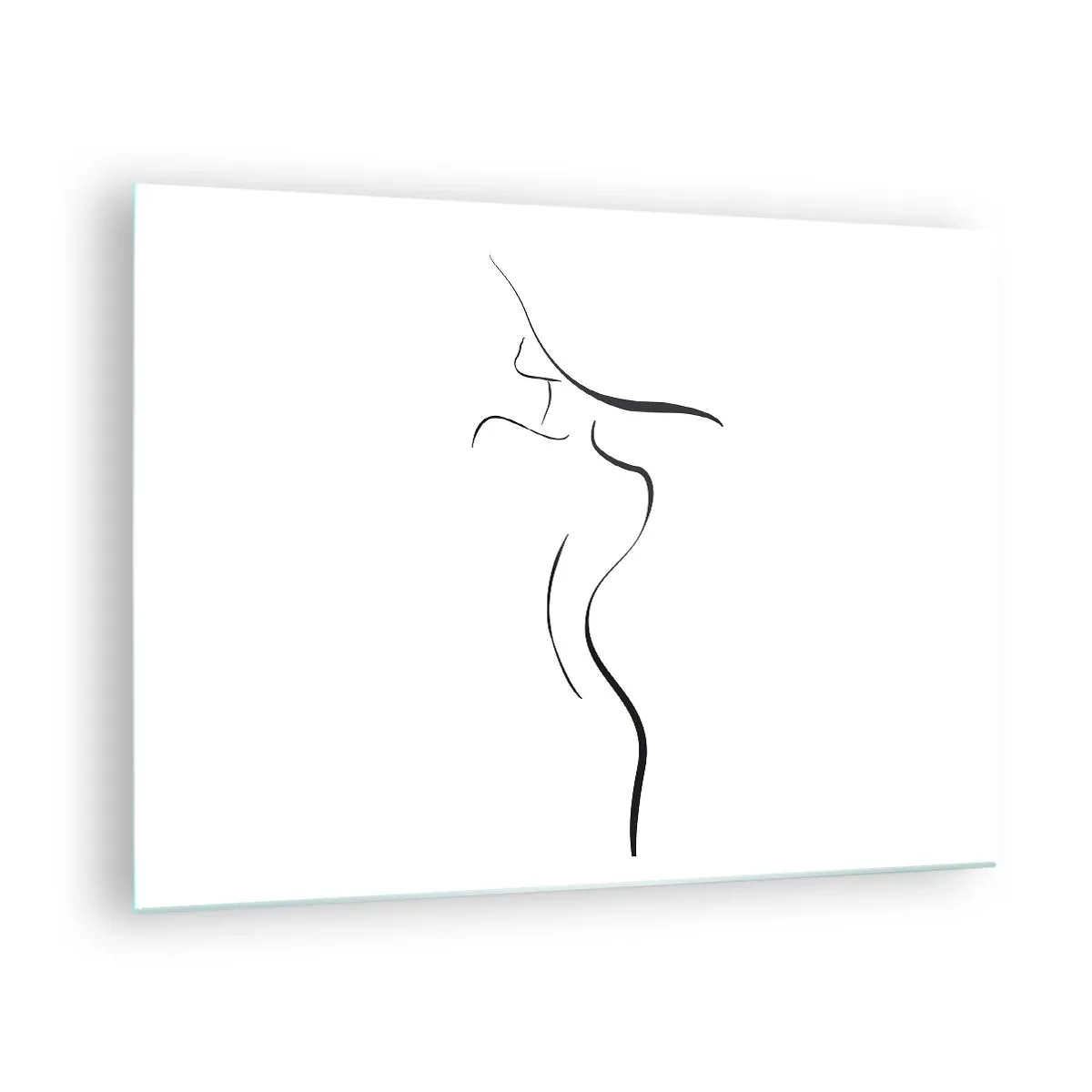 Glass picture - Minimalist outline of a female silhouette in black and white - 70x50cm - Elusive Like a Wave - Modern wall decoration for the living room and bedroom ARTTOR
