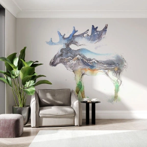Photo Wallpaper Premium Canvas - Hero of a Winter's Tale - Abstraction, Moose, Mountains - 100x70 cm