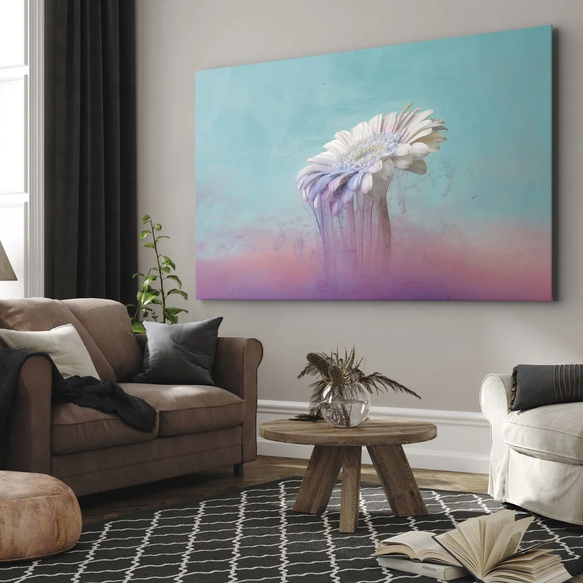 Canvas picture - Pastel gerbera with a blur effect - 70x50cm - Afterlife of Flowers - Modern wall decoration for the living room and bedroom ARTTOR
