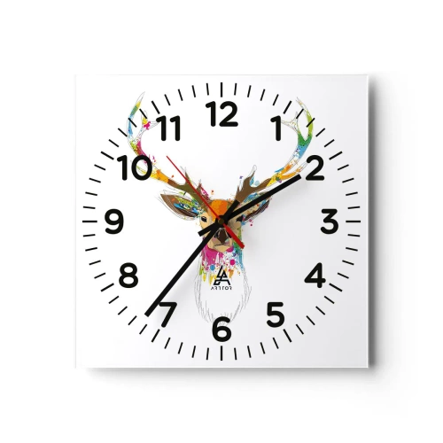 Wall clock - Clock on glass - Deer Bathed in Colour - 30x30 cm