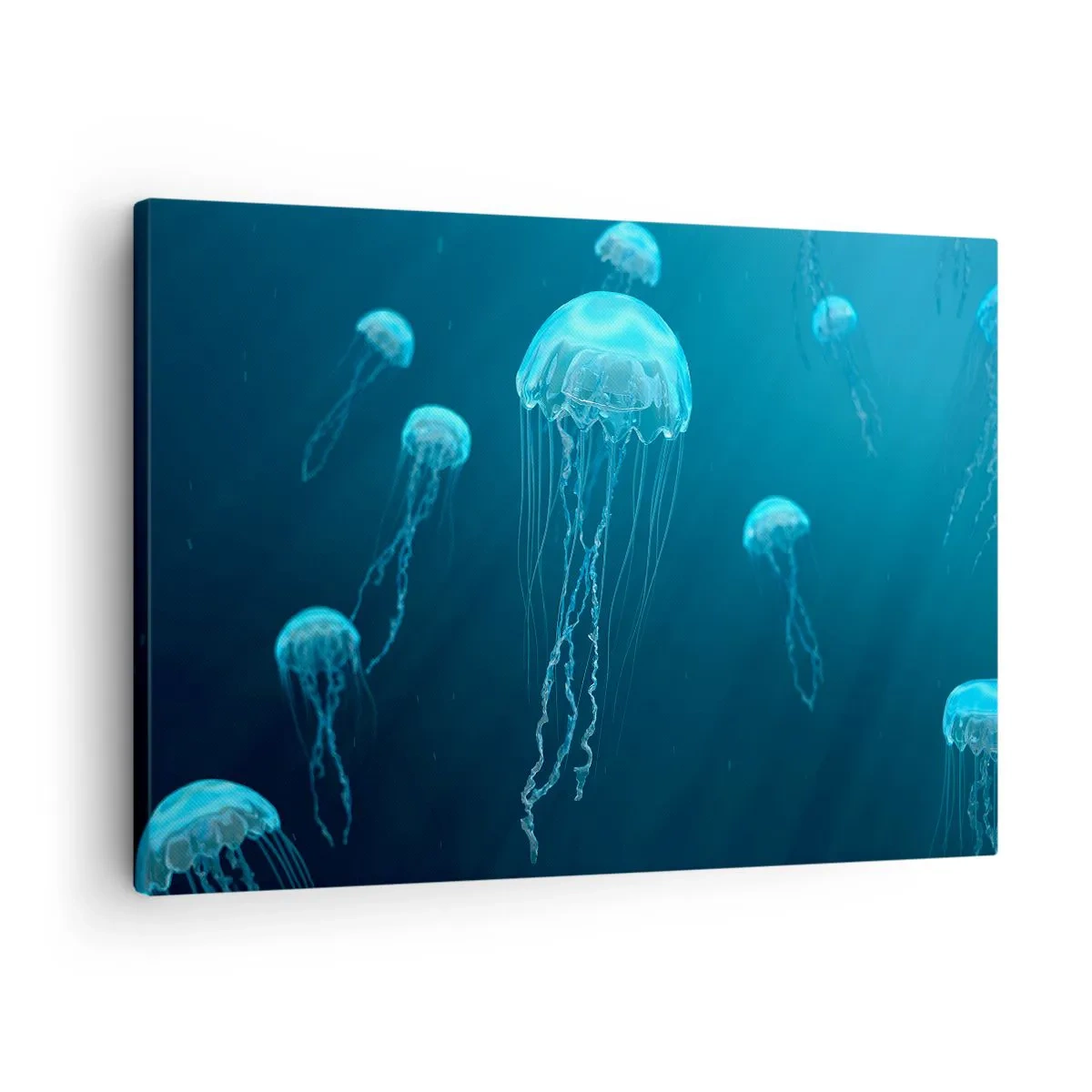 Canvas picture - Jellyfish floating in the depths of the ocean in blue tones - 70x50cm - Ocean Dance - Modern wall decoration for the living room and bedroom ARTTOR