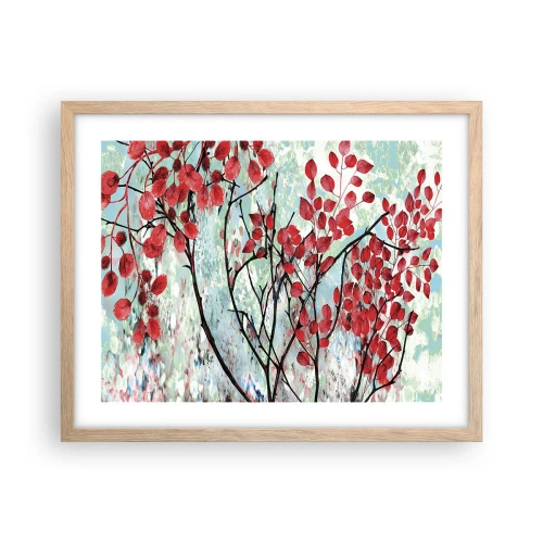 Poster in light oak frame - Tree in Scarlet - 50x40 cm