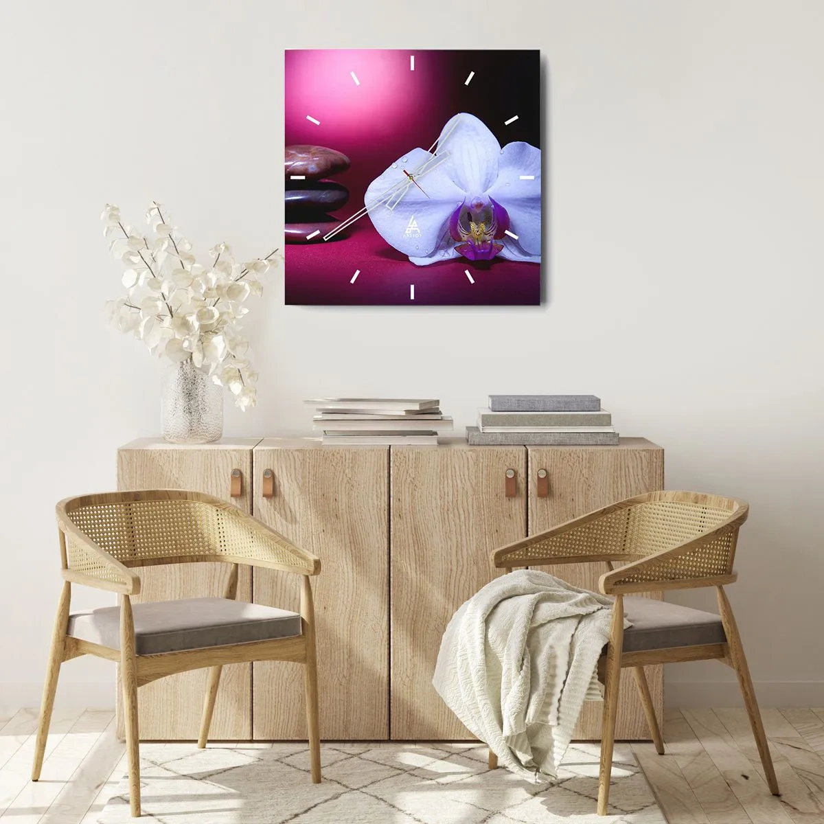 Wall clock - Clock on glass - Study of Freshness in Purple - 40x40 cm