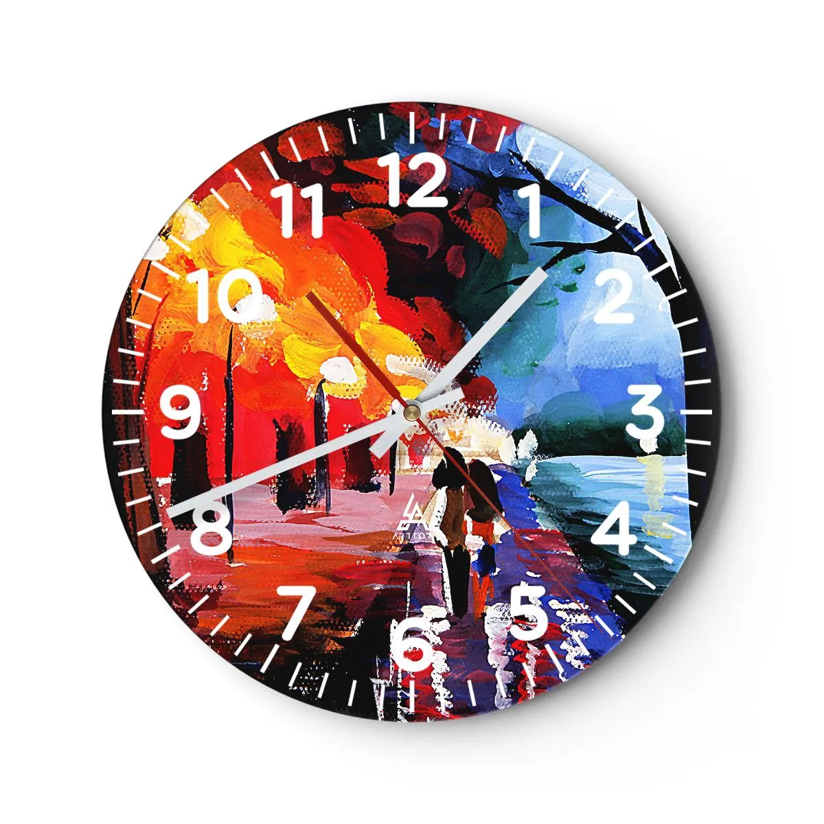 Wall clock - Clock on glass - Flaming Autumn in the Park - 30x30 cm