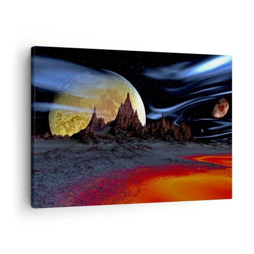 Canvas picture - A fantastic landscape with planets and volcanic scenery - 70x50cm - Unknown World - Modern wall decoration for the living room and bedroom ARTTOR