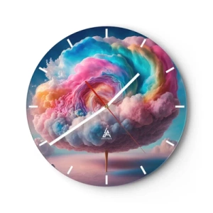 Wall clock - Clock on glass - A fantasy cloud tree in pastel colors - 30x30cm - Dream of a Funfair - Modern wall decoration for the living room, kitchen, and bedroom ARTTOR