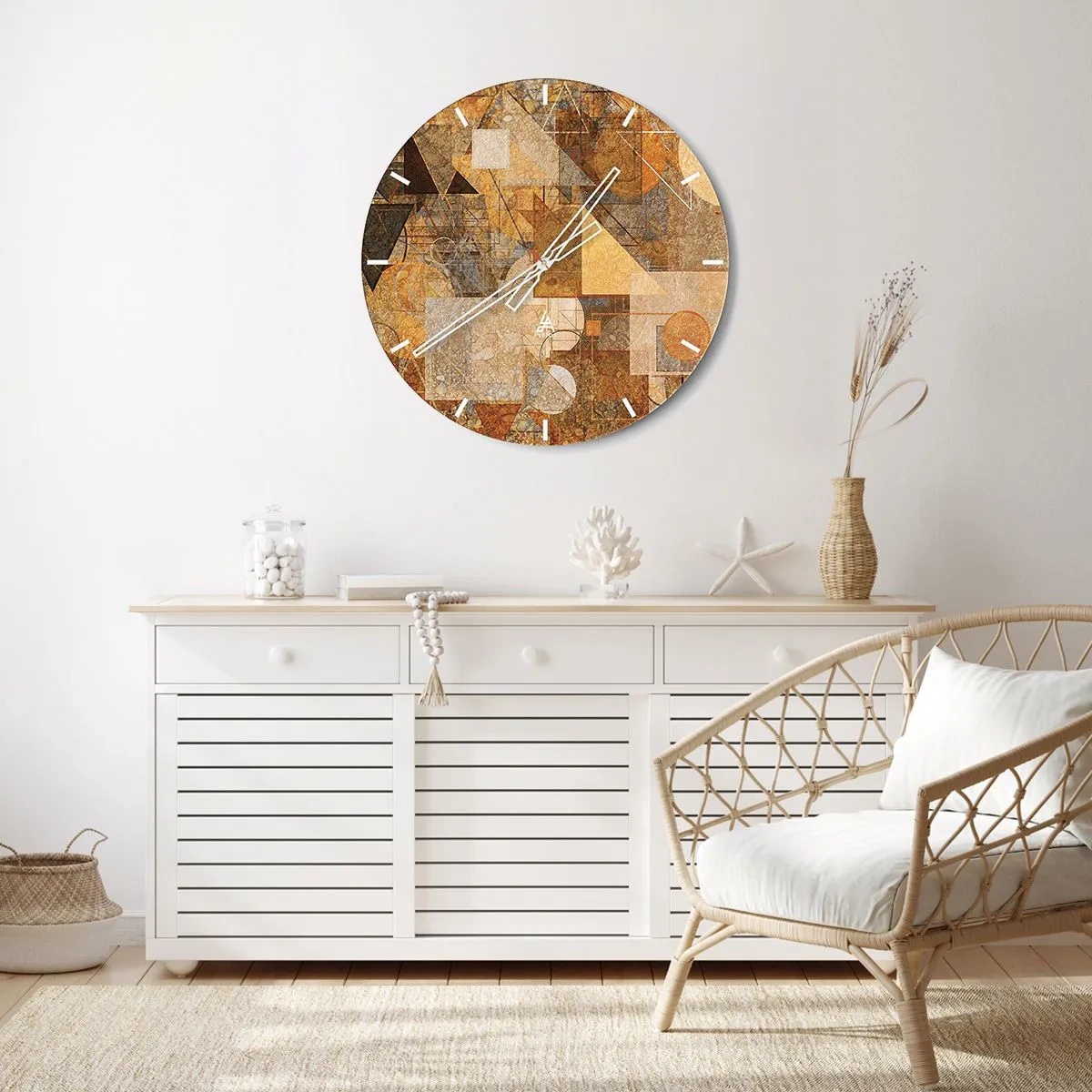 Wall clock - Clock on glass - Cubist Study in Brown - 40x40 cm