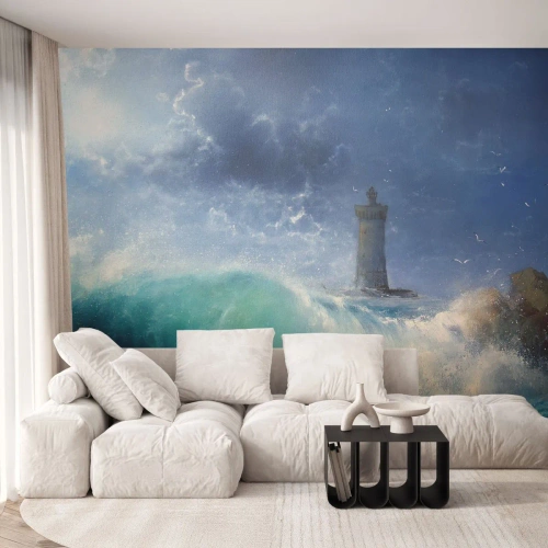 Custom Wallpaper Premium Sand - Standing Guard against the Elements - Landscape, Lighthouse, Storm