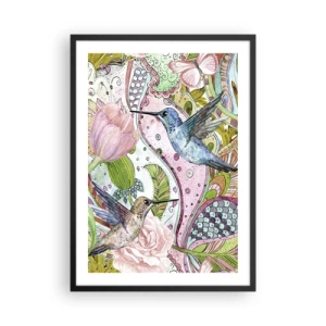 Poster in black frame - Colorful hummingbirds against a background of flowers and patterns - 50x70cm - Entwined in the Vines - Modern wall decoration for the living room and bedroom ARTTOR