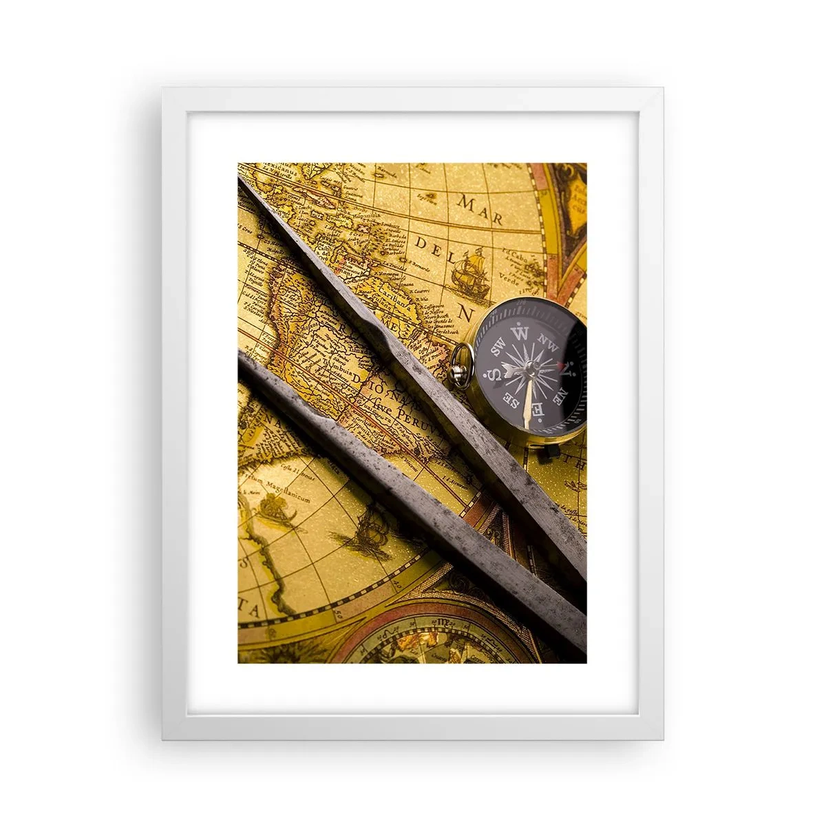 Poster in white frmae - With a Compass through the Seas - 30x40 cm
