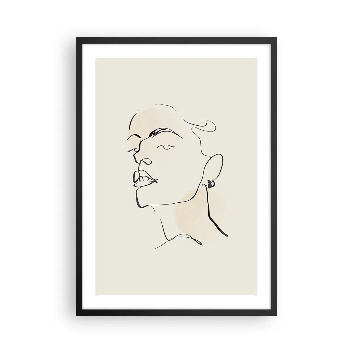 Poster in black frame - Minimalist portrait of a woman in line art style - 50x70cm - Proud Look - Modern wall decoration for the living room and bedroom ARTTOR