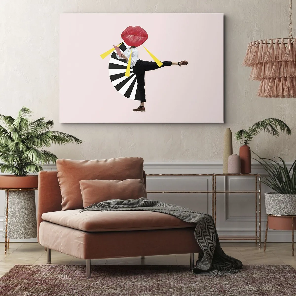 Canvas picture - Surrealistic figure with mouth and geometric elements - 70x50cm - Surrealistic Pop-Art. - Modern wall decoration for the living room and bedroom ARTTOR