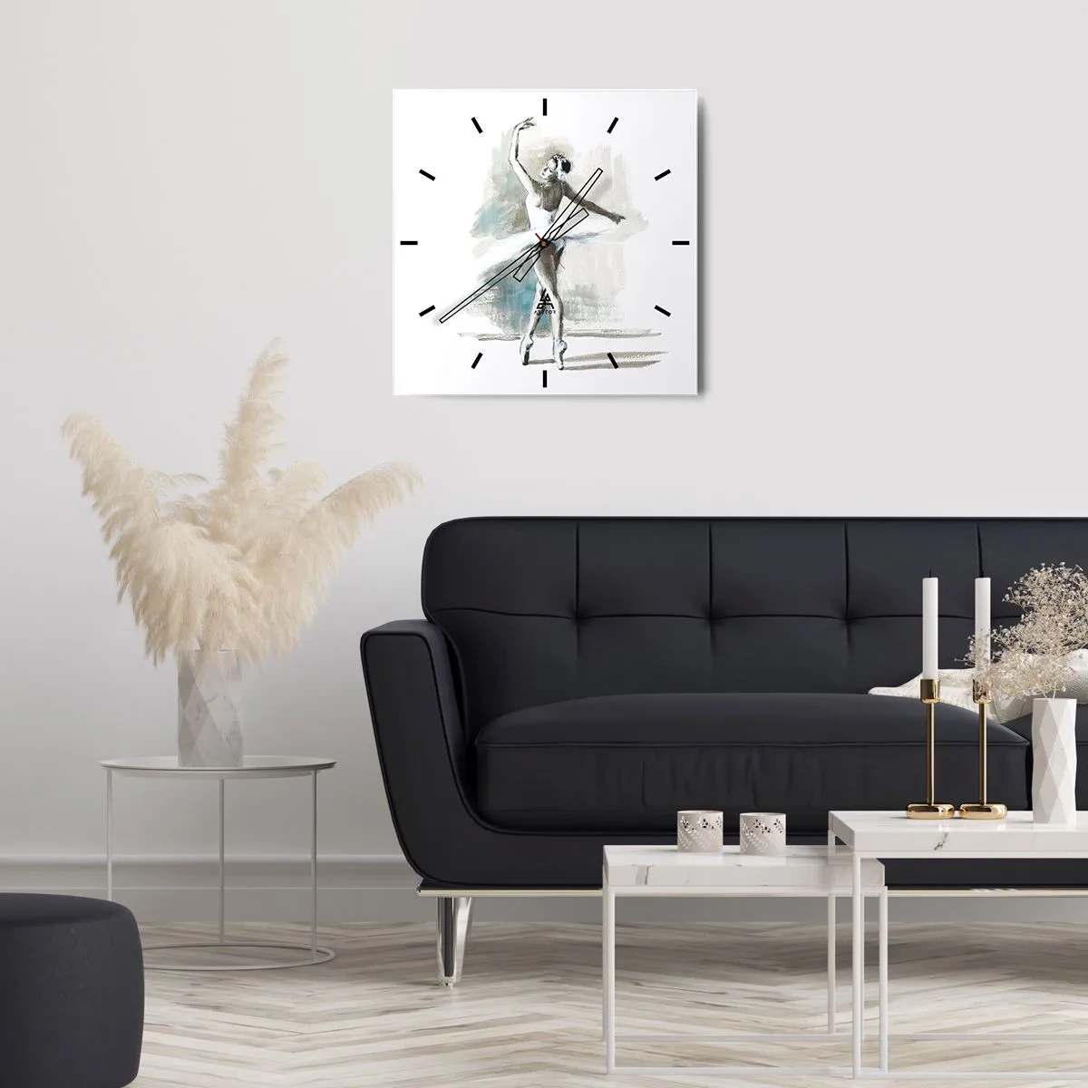 Wall clock - Clock on glass - Enchanted into a Swan - 30x30 cm
