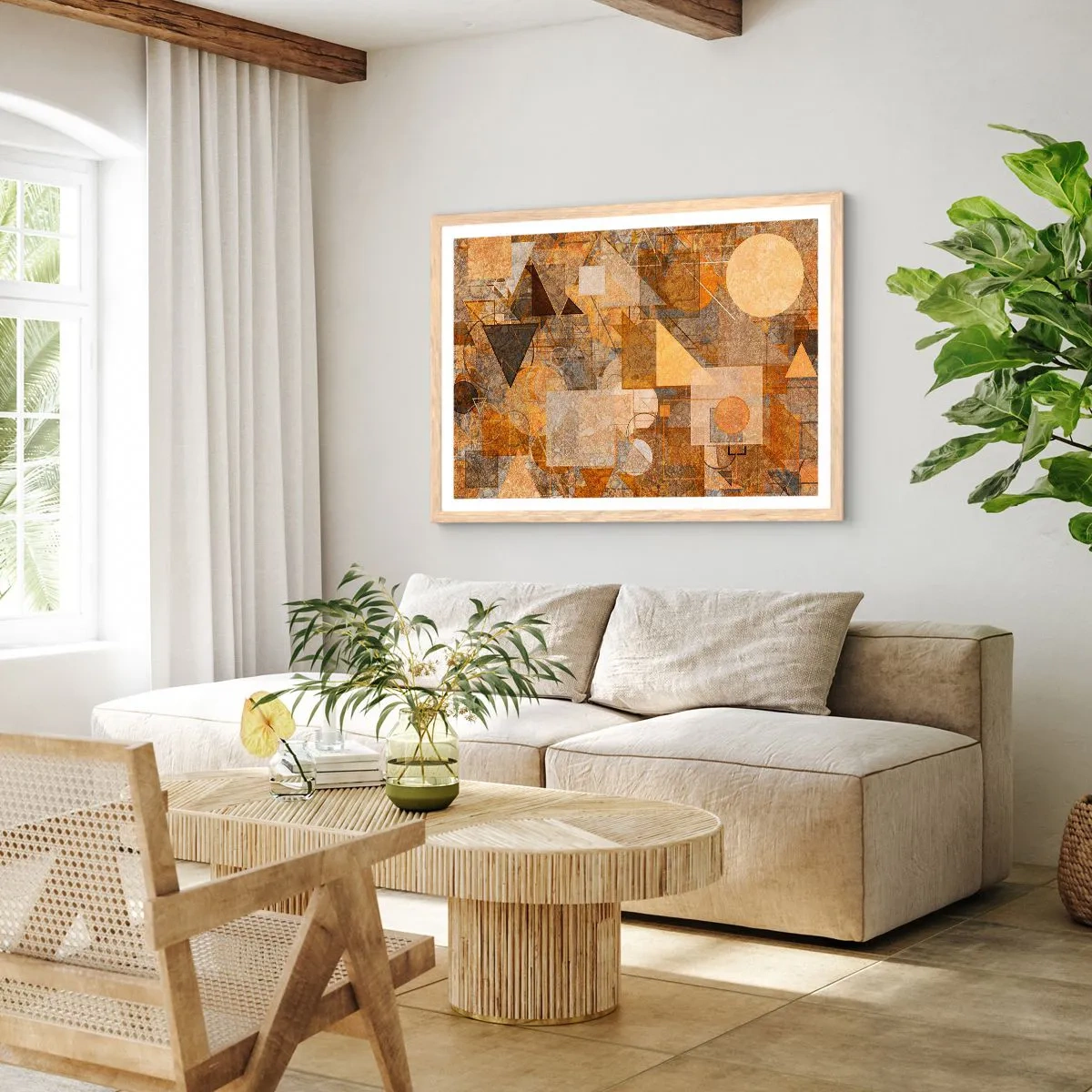 Poster in light oak frame - Cubist Study in Brown - 100x70 cm