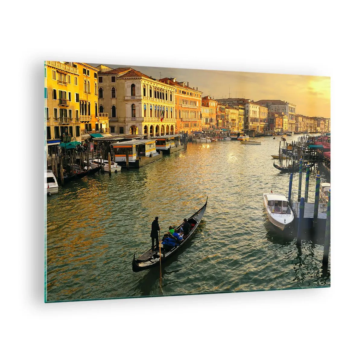 Glass picture - Sunset over a Venice canal with gondolas - 70x50cm - On the Sunny side of a Street - Modern wall decoration for the living room and bedroom ARTTOR