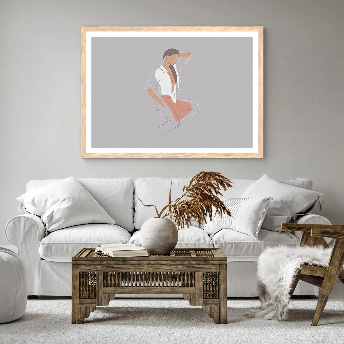 Poster in light oak frame - Outline of Charm - 50x40 cm