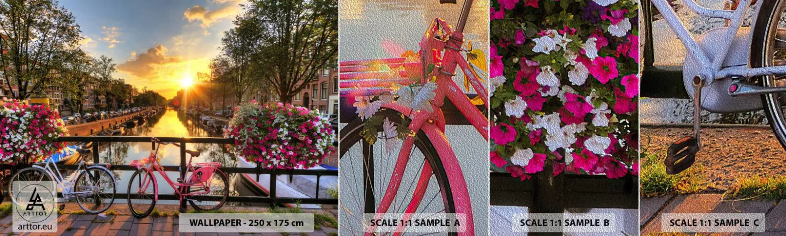 Photo Wallpaper Sample Premium Sand - Spring Morning in Amsterdam - City, Amsterdam, Architecture - 100x30 cm