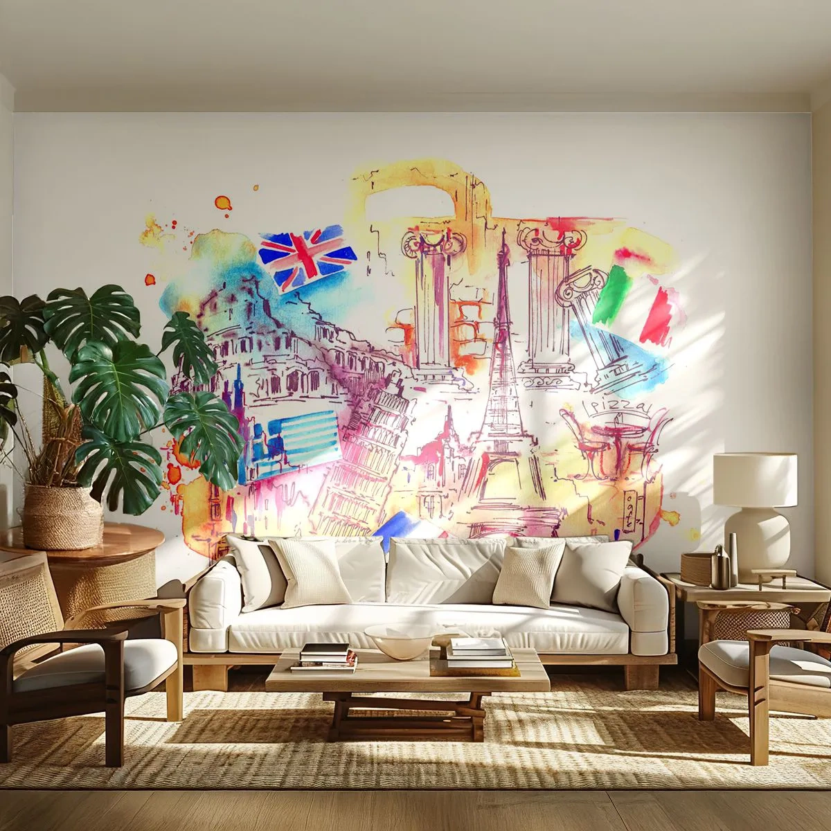 Photo Wallpaper Premium Canvas - European Tour - Abstraction, Travels, Suitcase - 150x105 cm
