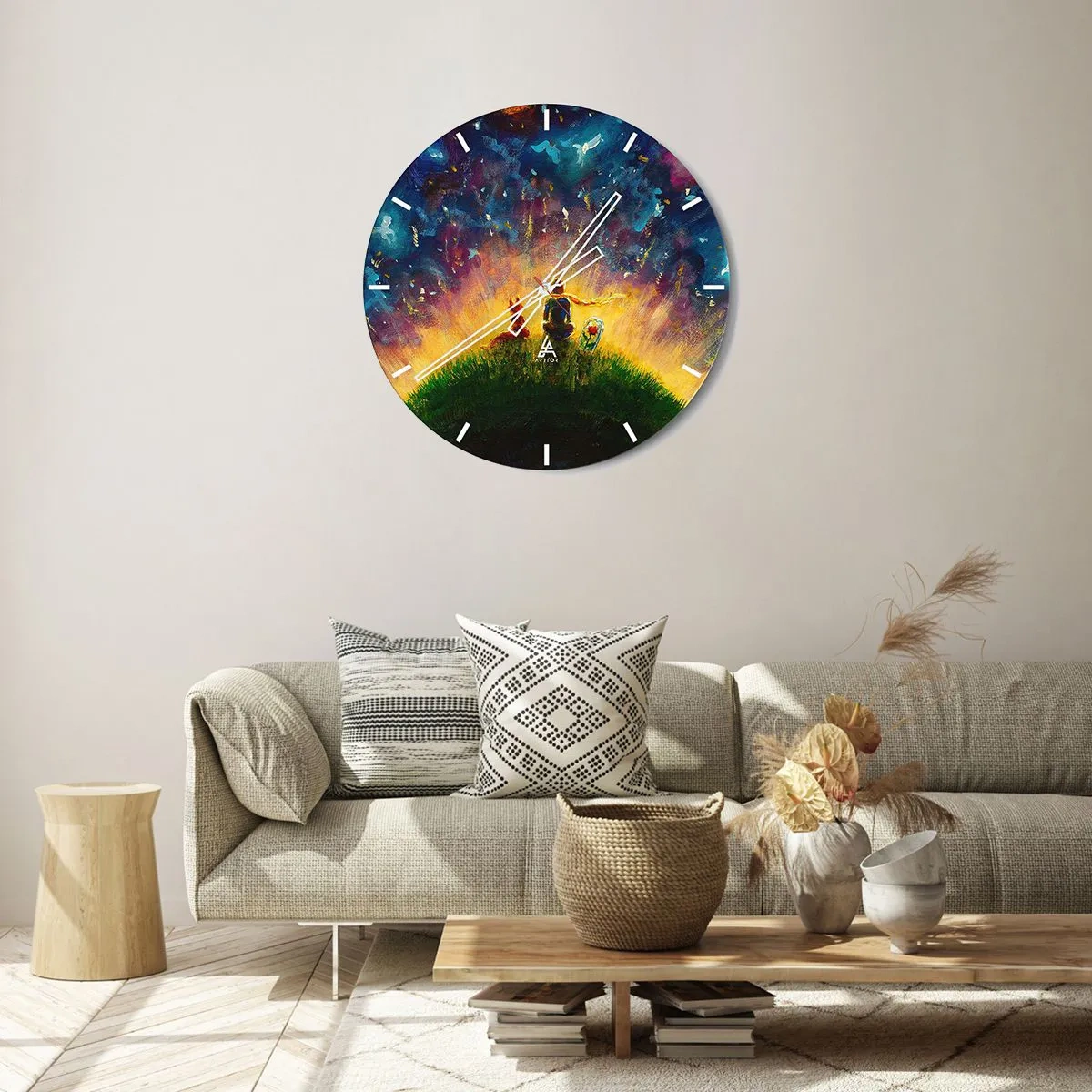 Wall clock - Clock on glass - Love and Friendship - Whole World - 40x40 cm