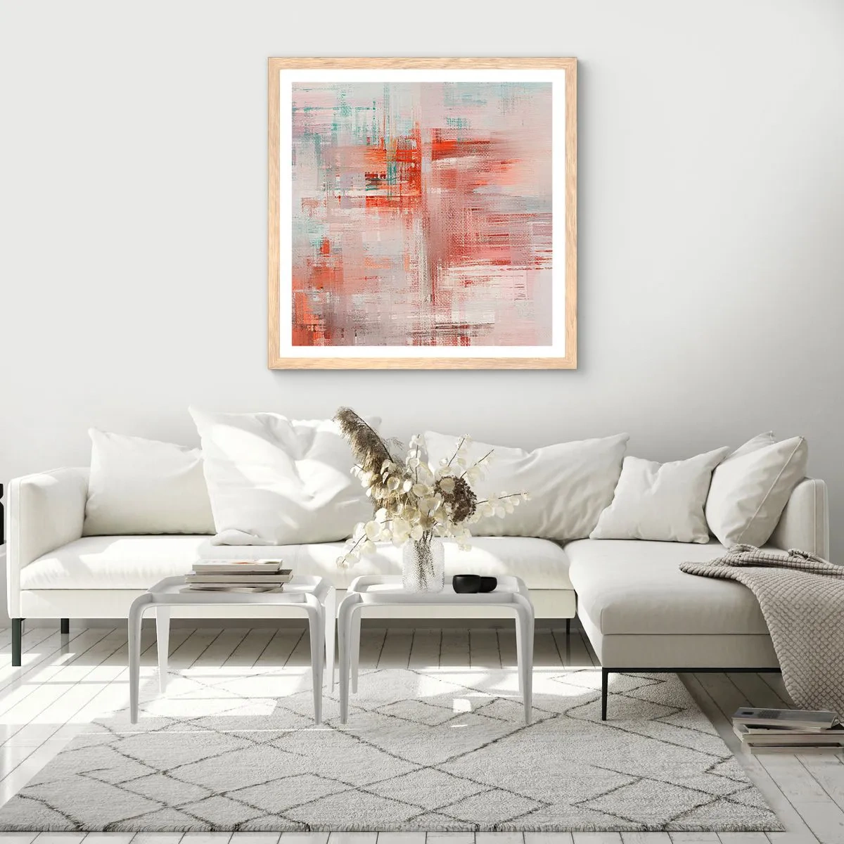 Poster in light oak frame - Foggy but Pink - 30x30 cm