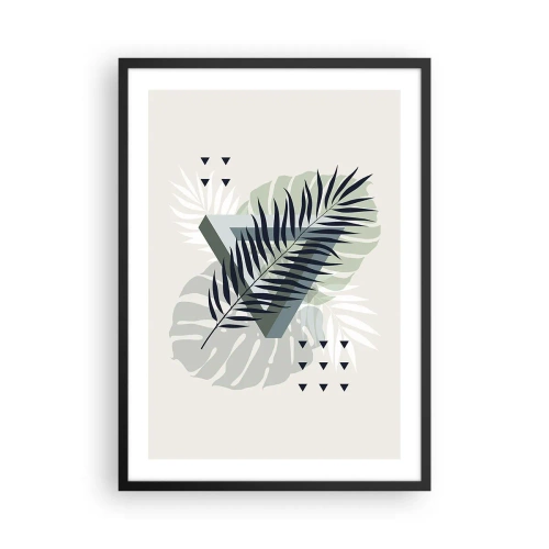 Poster in black frame - Abstract tropical leaves on a light background - 50x70cm - Nature and Geometry - Two Orders? - Modern wall decoration for the living room and bedroom ARTTOR