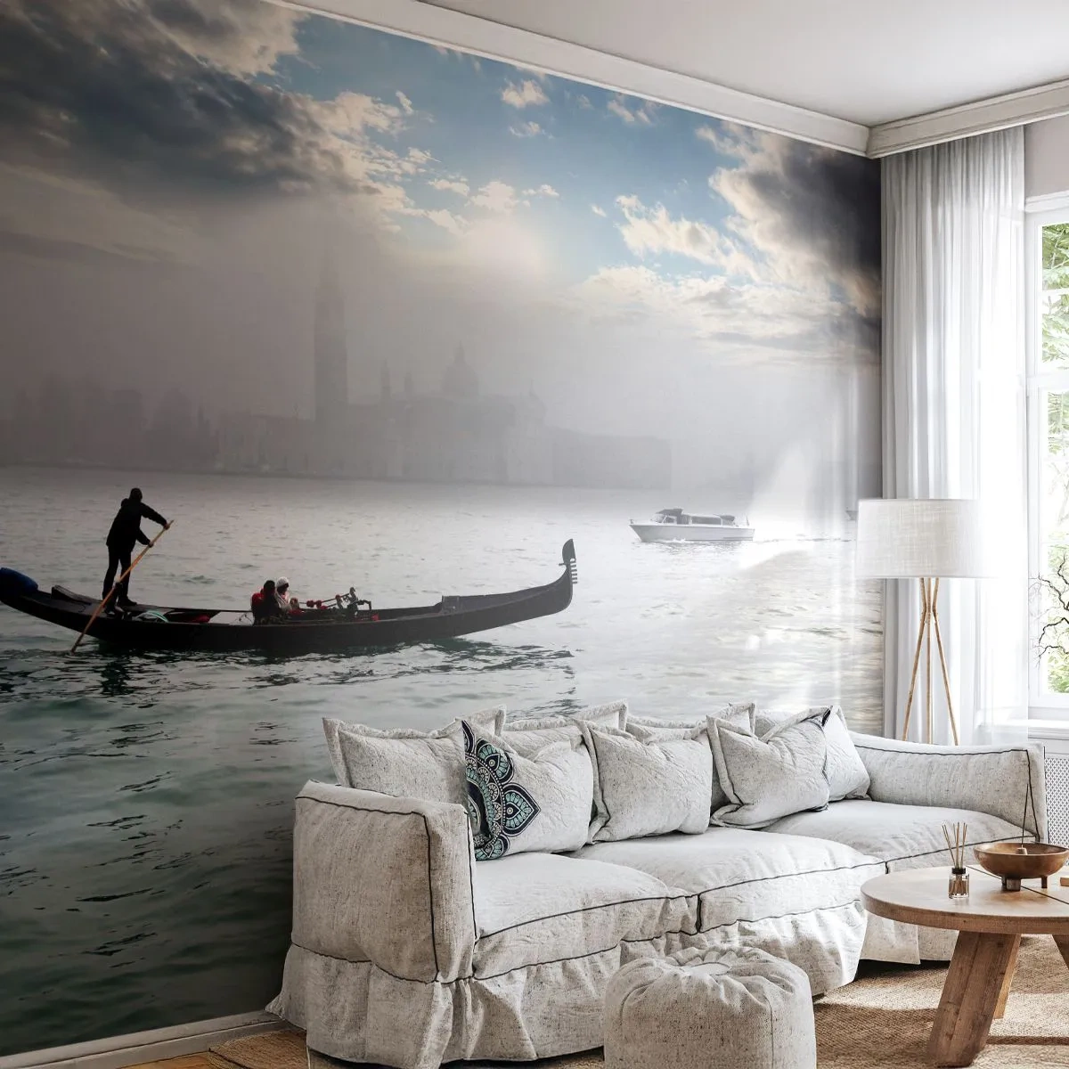 Self-Adhesive Photo Wallpaper Deluxe Sticker - Fairytale City from Water and Fog - Landscape, City, Venice - 300x210 cm
