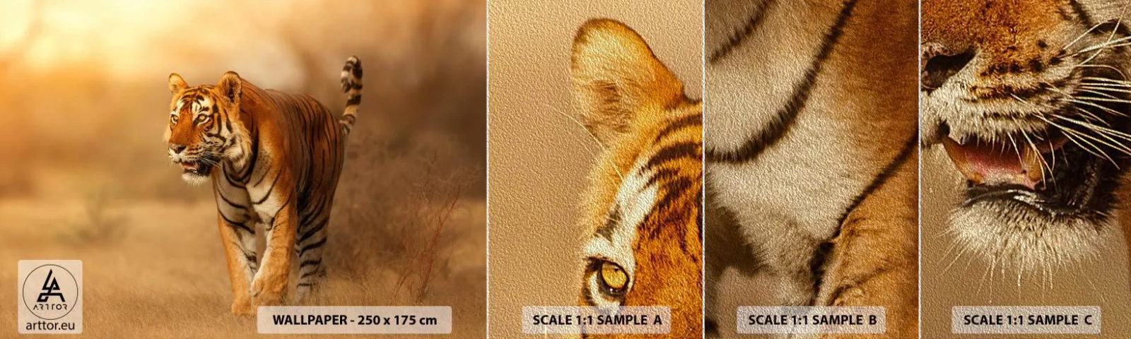 Photo Wallpaper Sample Premium Sand - Before Attack - Animals, Tiger, Africa - 100x30 cm